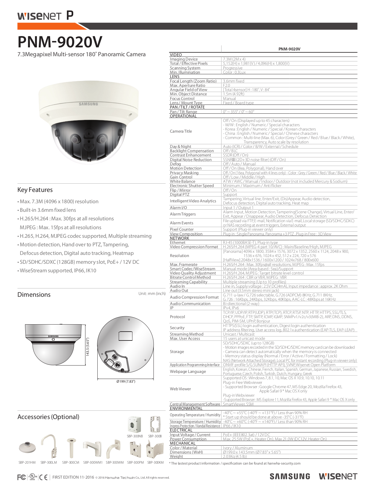 Samsung PNM-9020V Specsheet