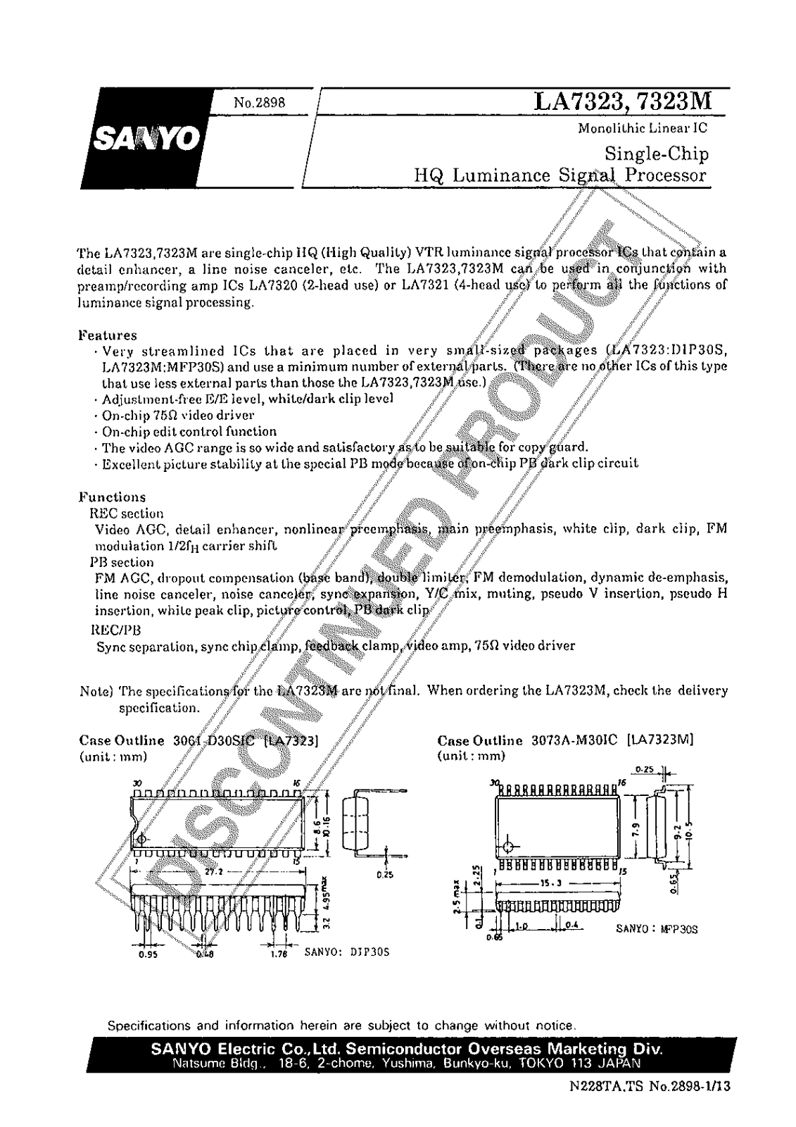 SANYO LA7323M, LA7323 Datasheet