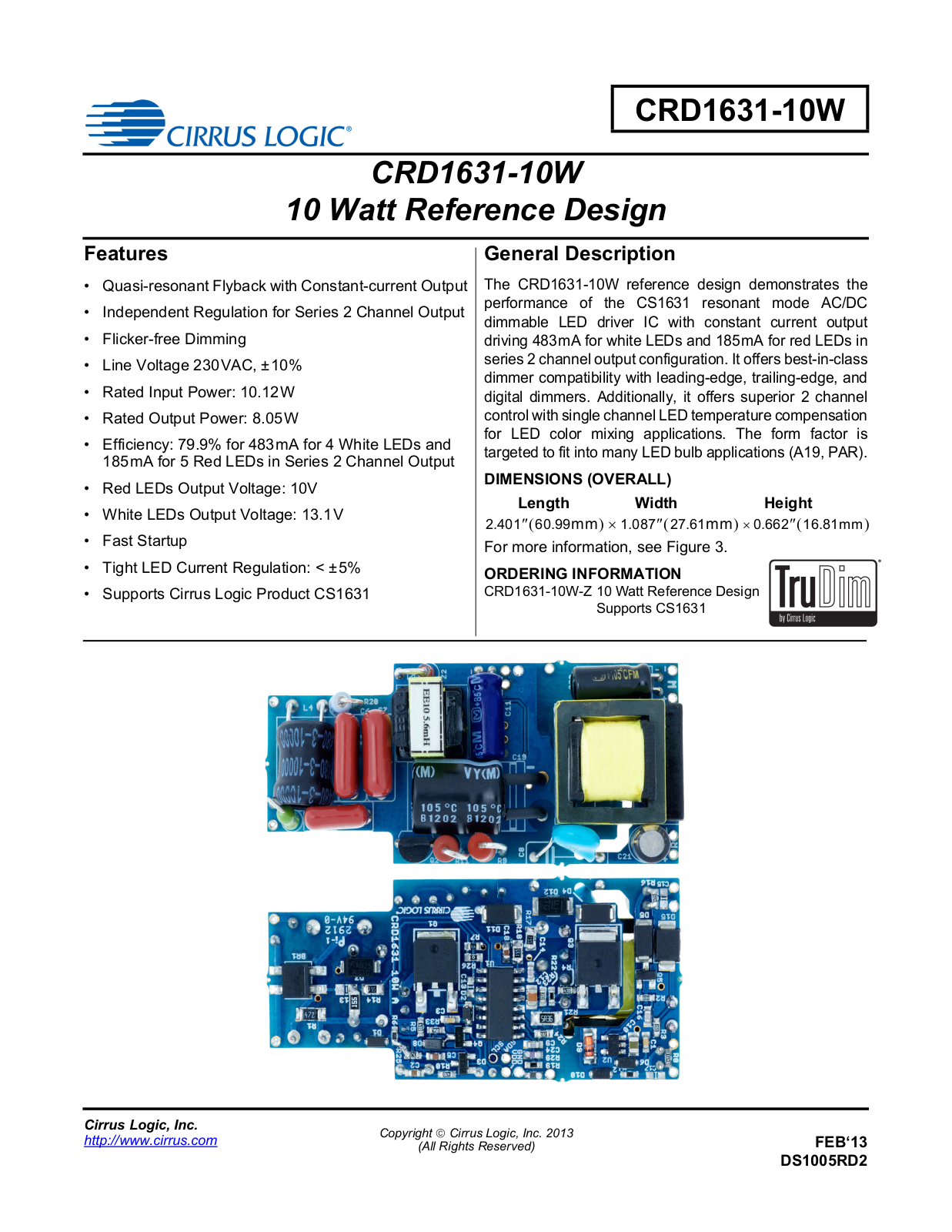 Cirrus Logic CRD1631-10W User Manual