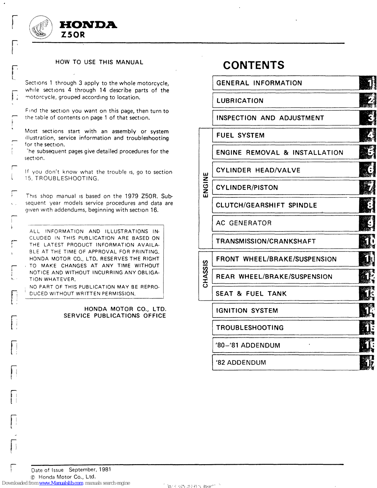 Honda Z50R (1979) User Manual