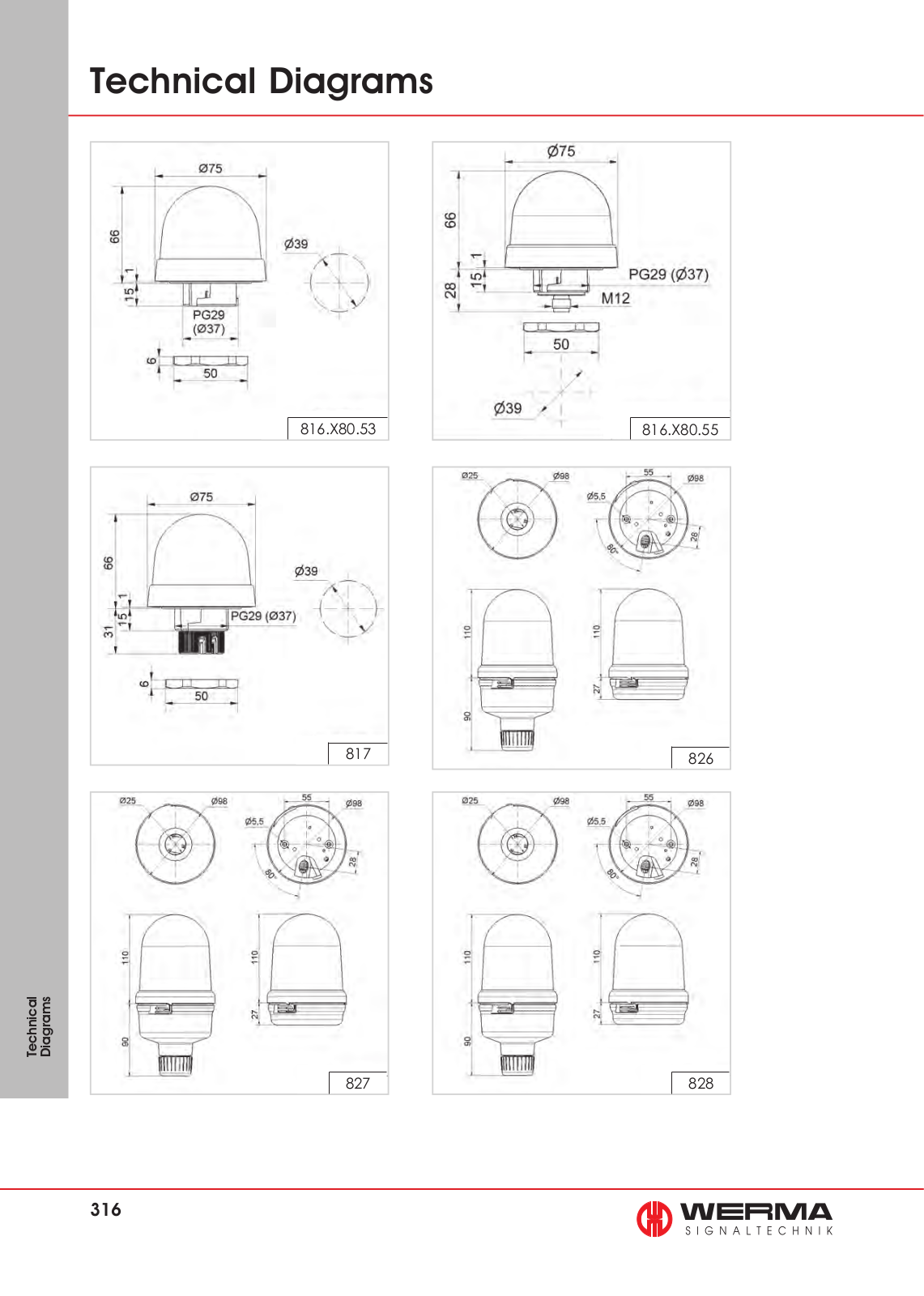 Werma 816.X80.53, 816.X80.55, 817, 826, 827 Technical Diagrams