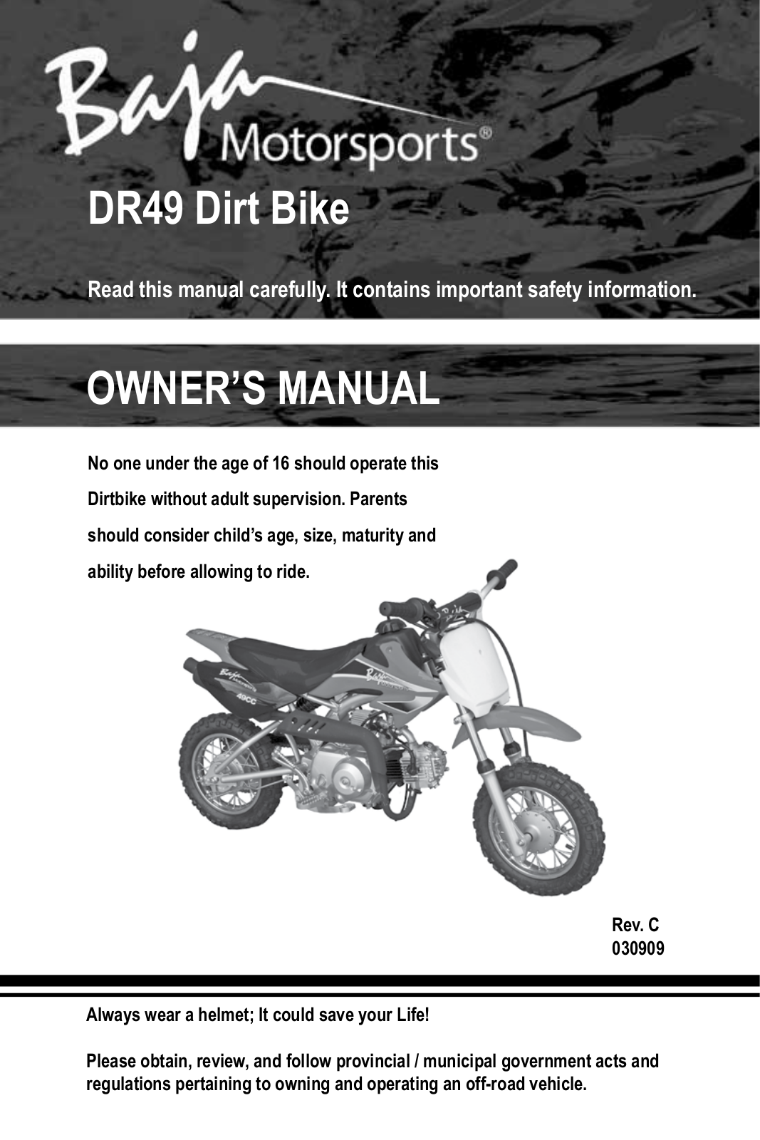 Bajaj DR49 Dirt Bike Owner's manual