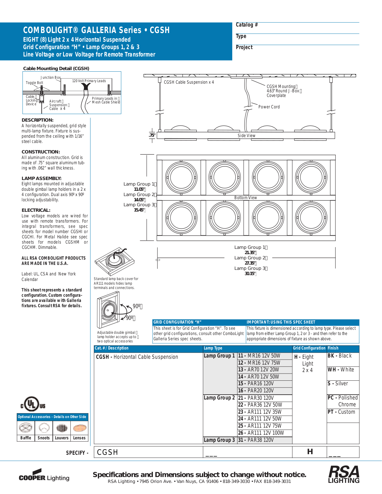 Cooper Lighting CGSH User Manual