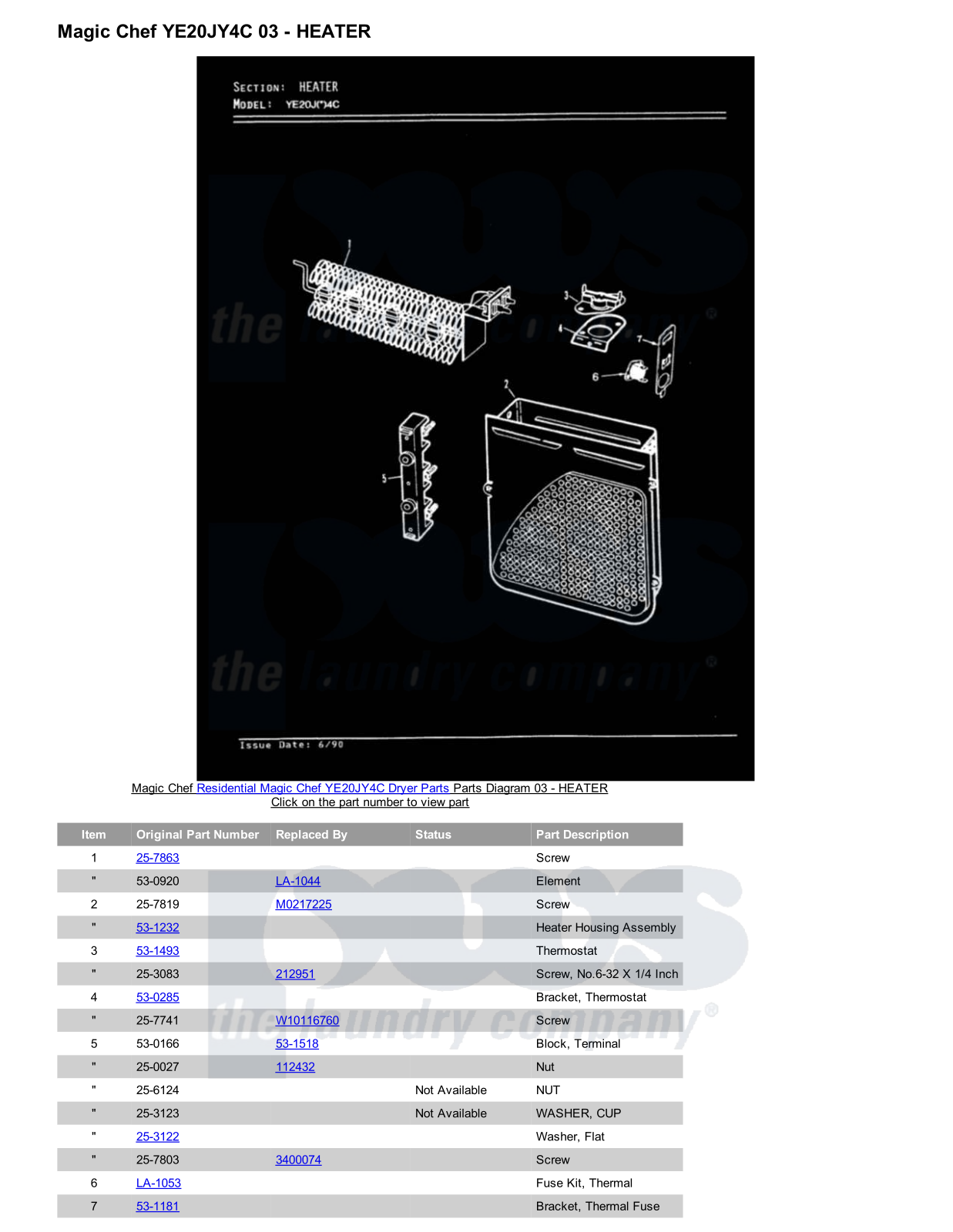 Magic Chef YE20JY4C Parts Diagram