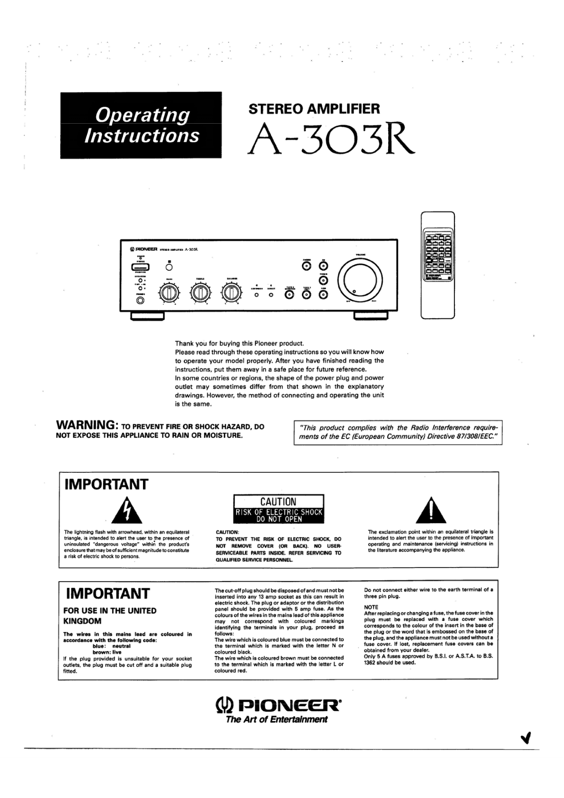 Pioneer A-303R Owners Manual
