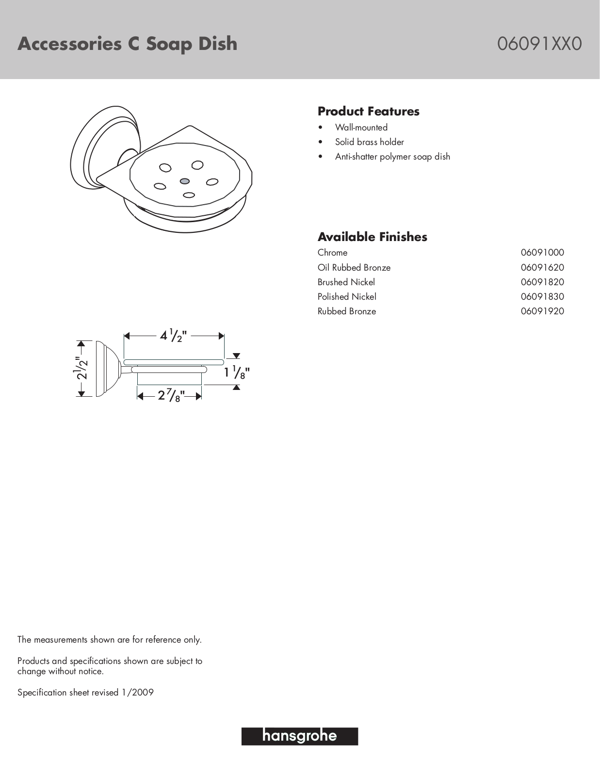 Hans Grohe 06091820, 06091000, 06091830, 06091920, 06091620 User Manual