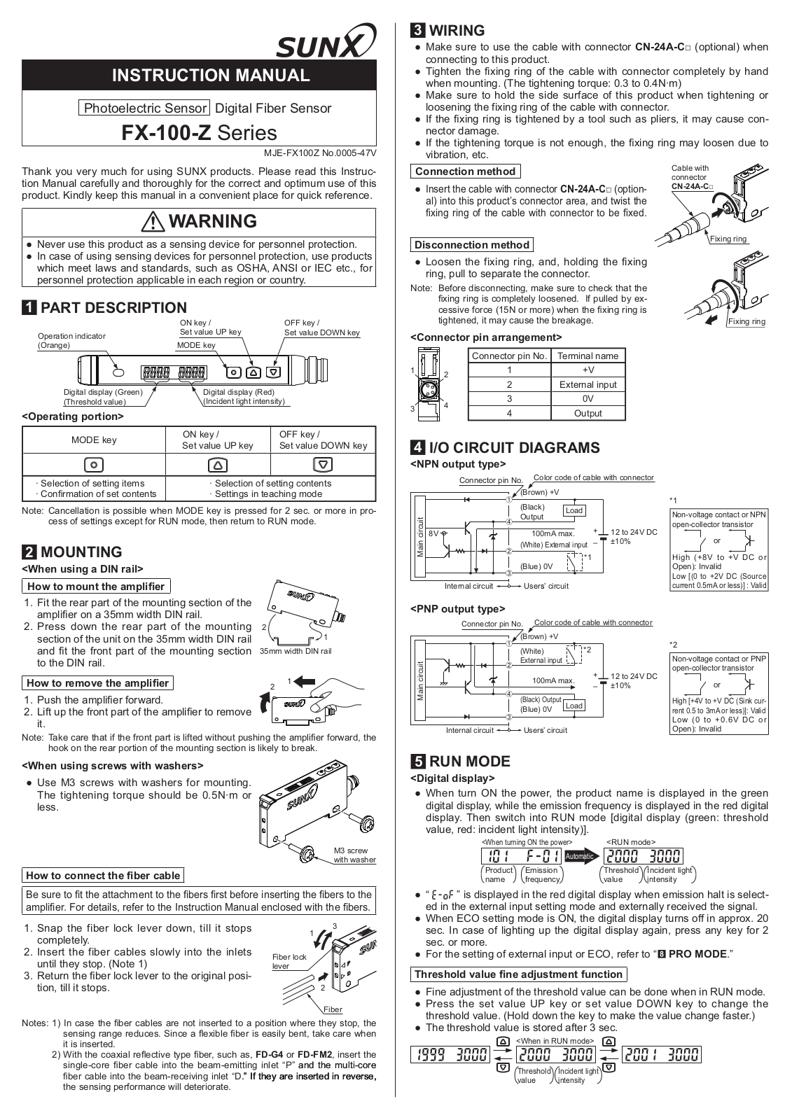 SunX FX102PZ, FX102Z, FX101Z User guide