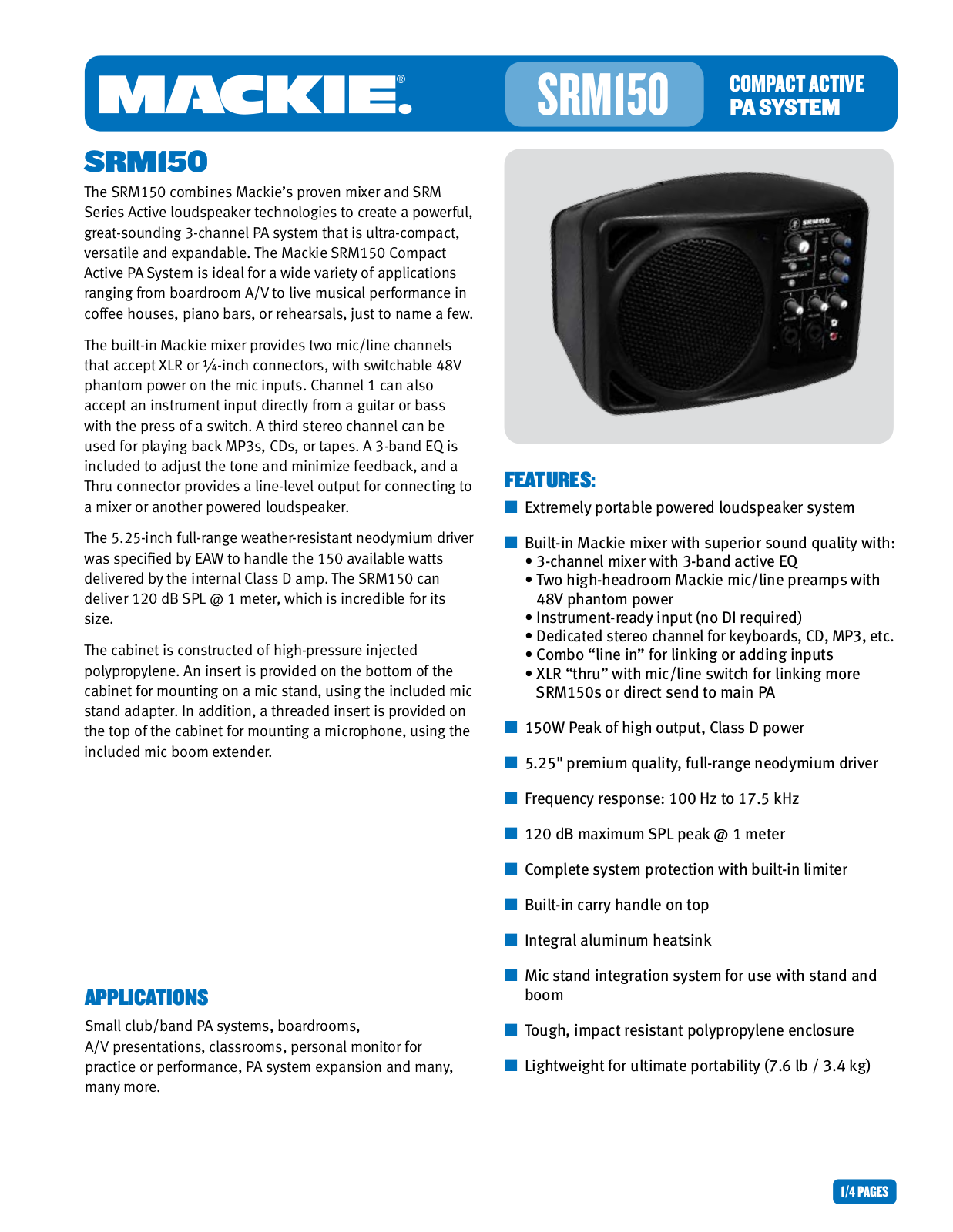 Mackie SRM150 Datasheet