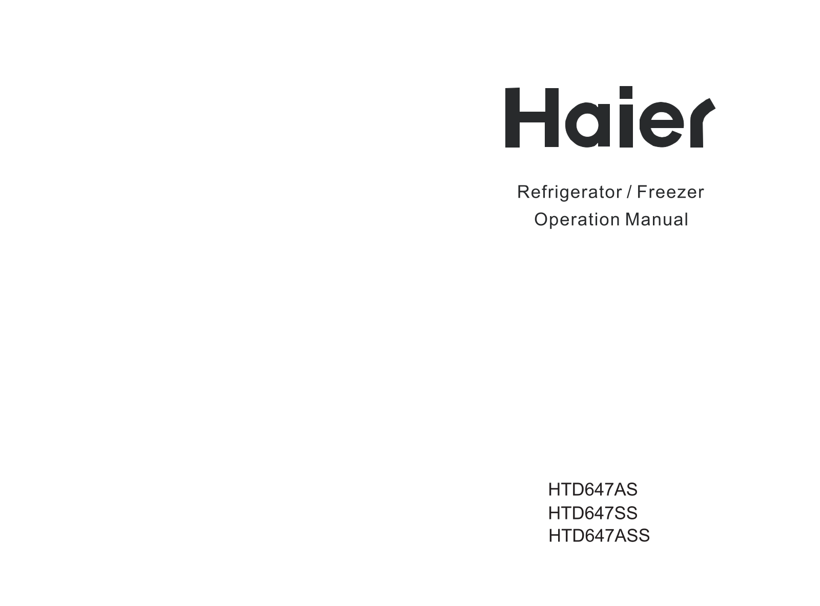 Haier HTD647AS, HTD647SS, HTD647ASS User Manual