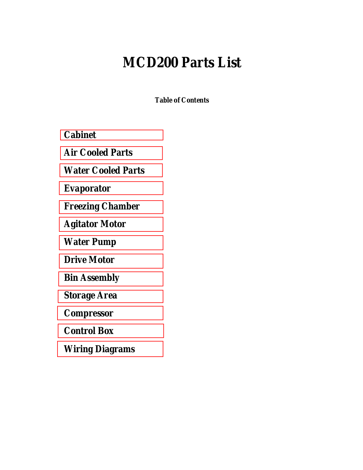 Scotsman MCD200 PARTS LIST