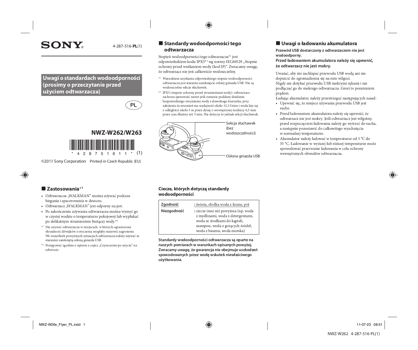 Sony NWZ-W262 Instructions for use