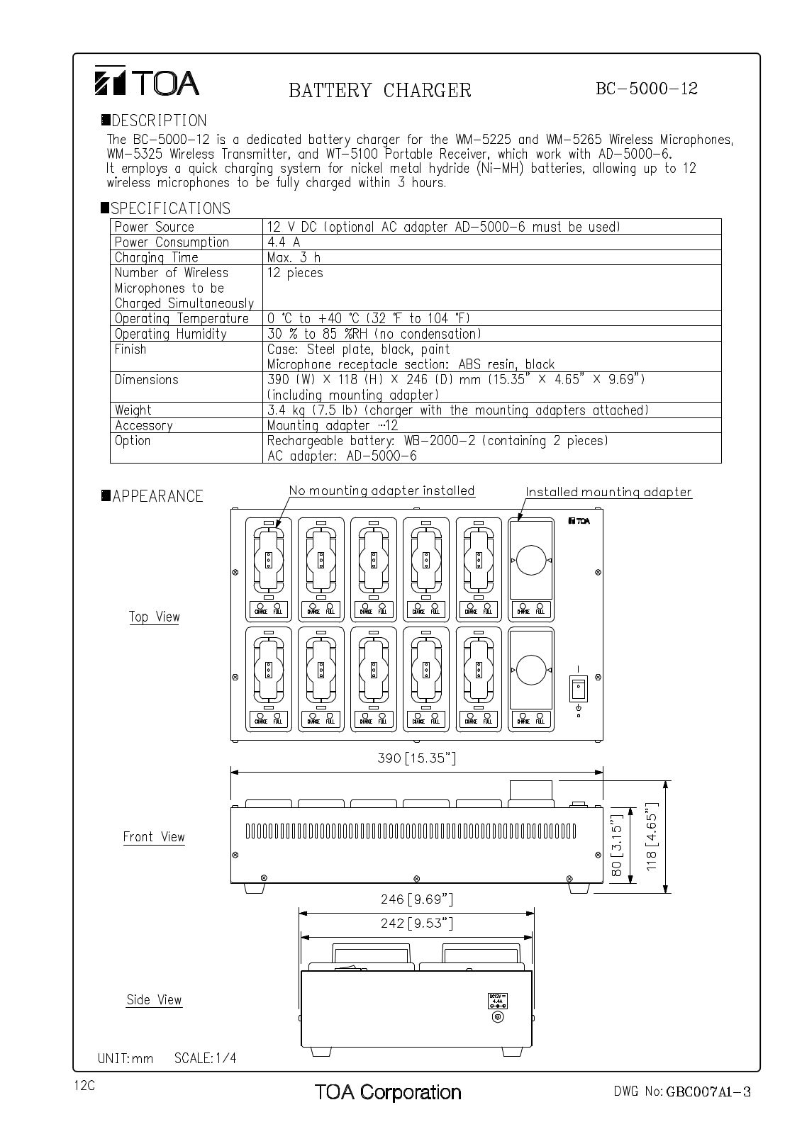 TOA BC-500012PS User Manual