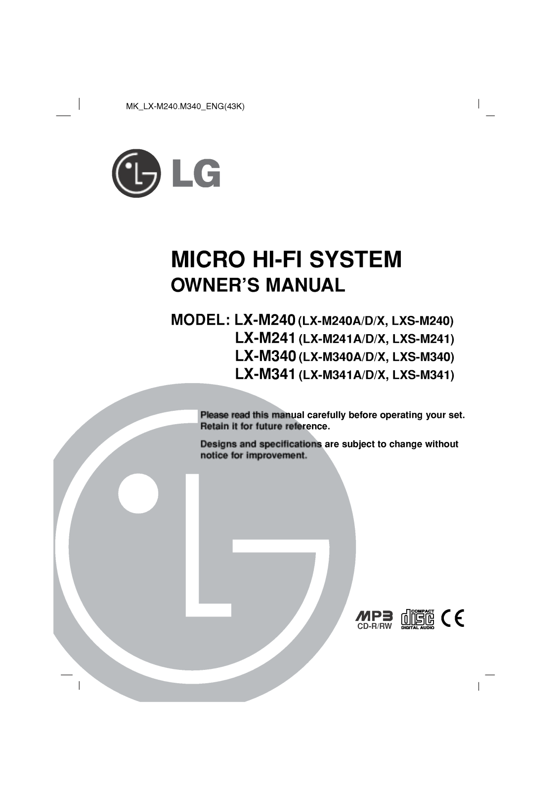 LG LX-M341D User Guide