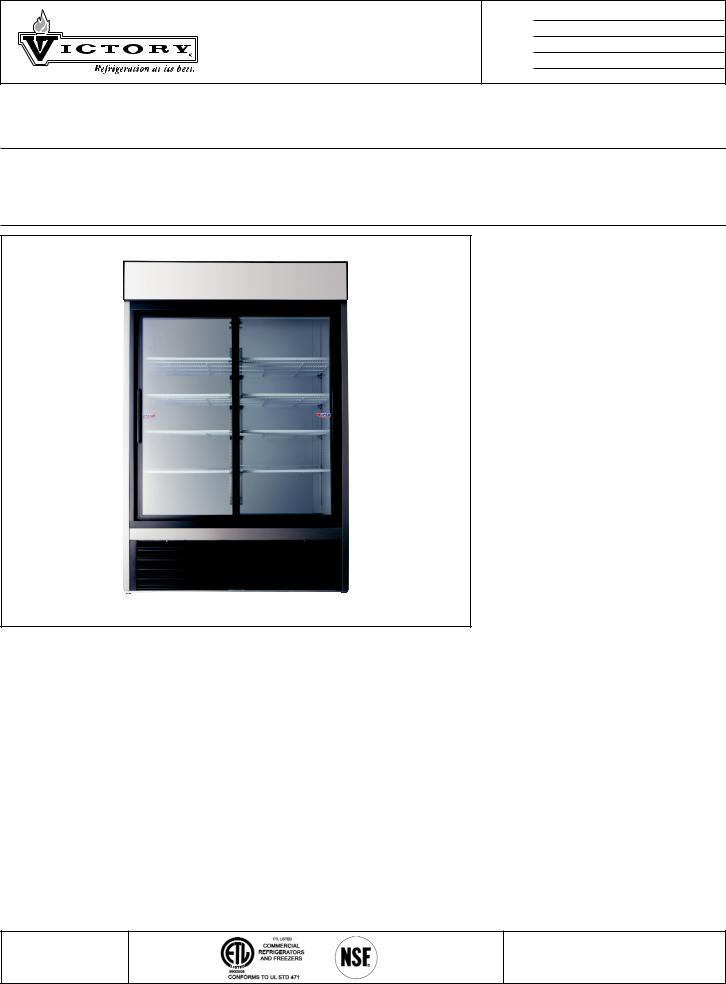 Victory Refrigeration VM-2S, Sliding Glass Door Merchandiser VM-2S User Manual