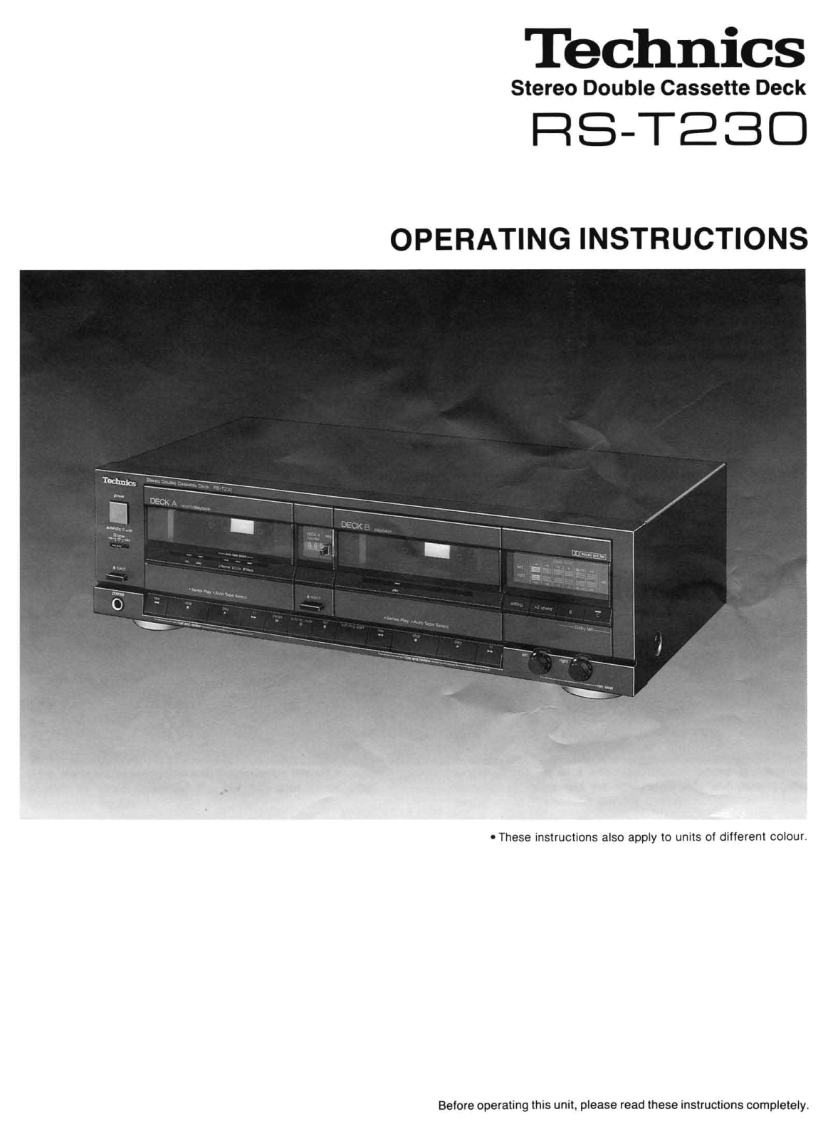 Technics RS-T-230 Owners Manual