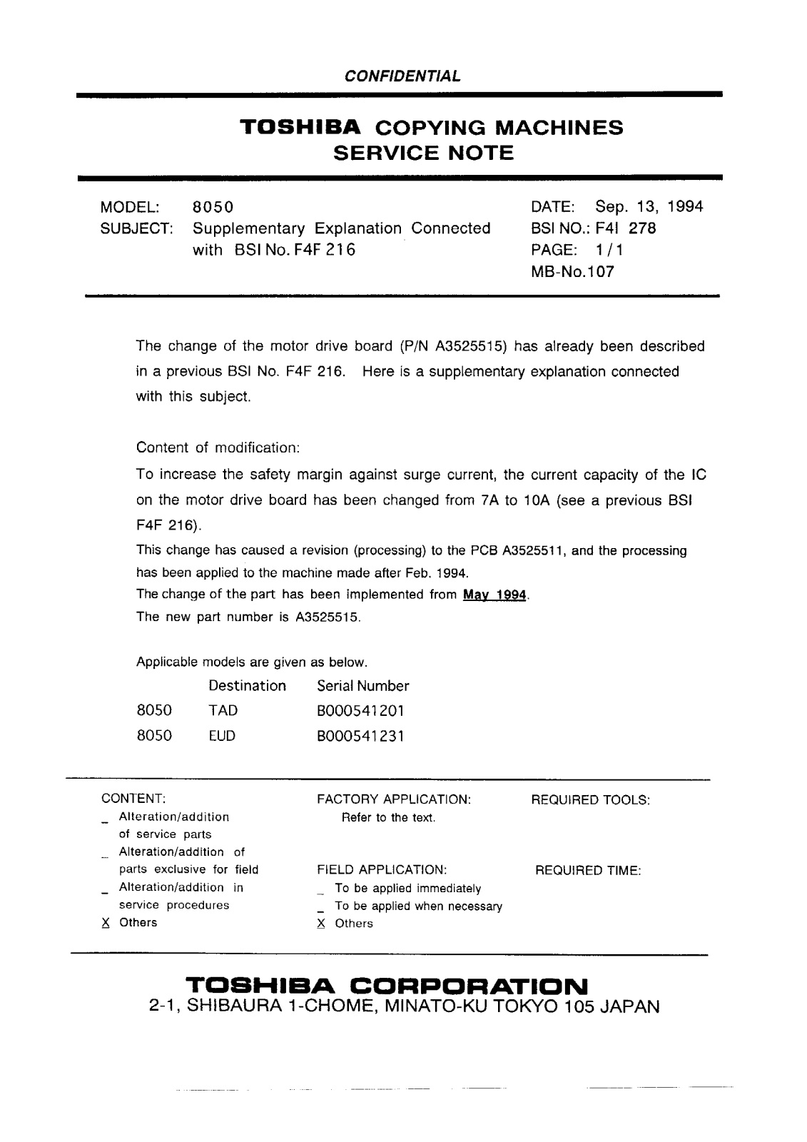 Toshiba f4i278 Service Note