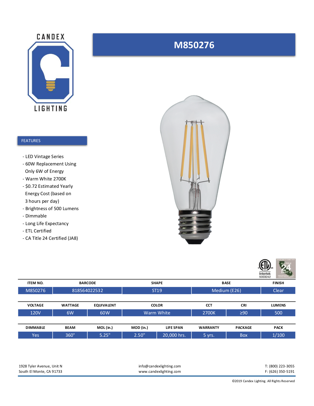 Candex Lighting CNDX1009 Specifications - ManualMachine.com