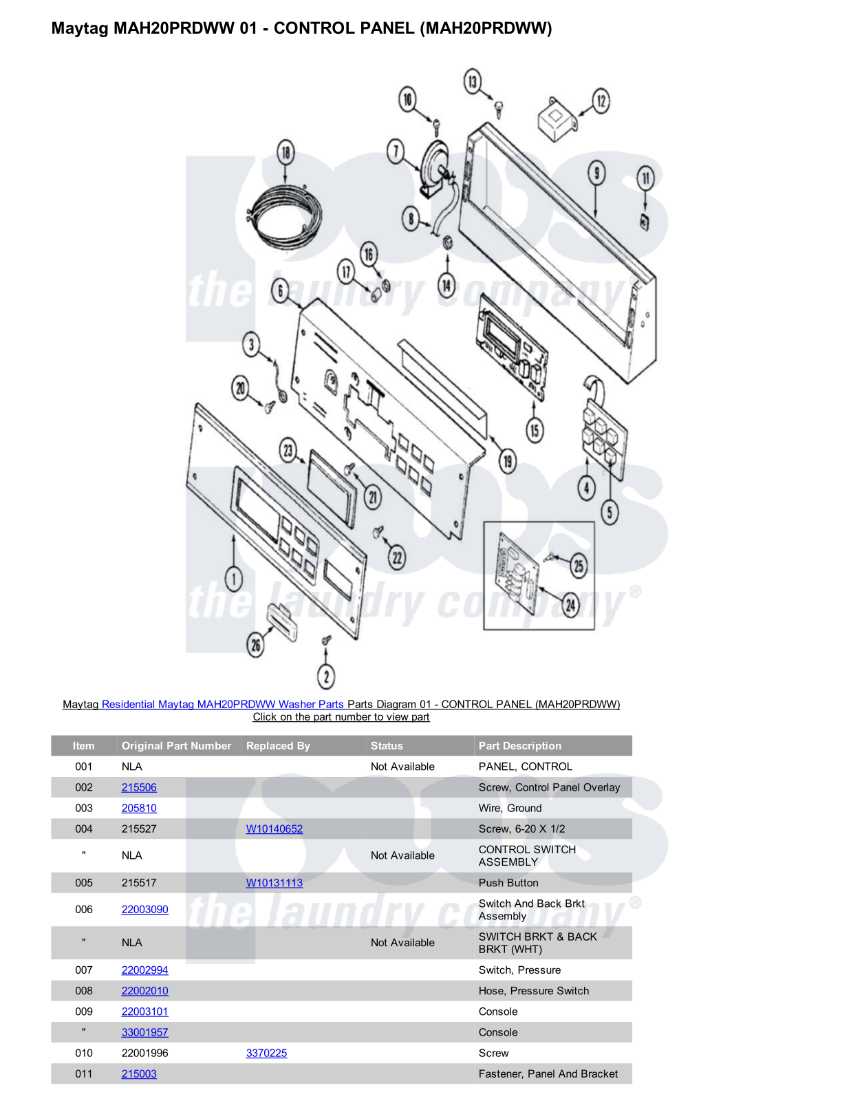 Maytag MAH20PRDWW Parts Diagram