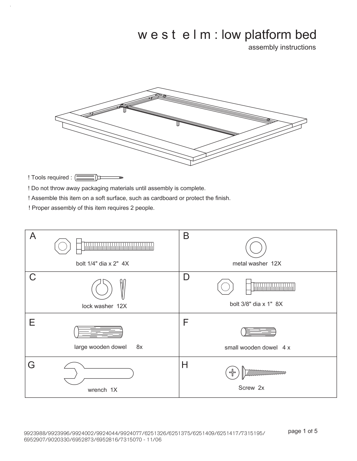 West Elm Low Platform Bed Assembly Instruction