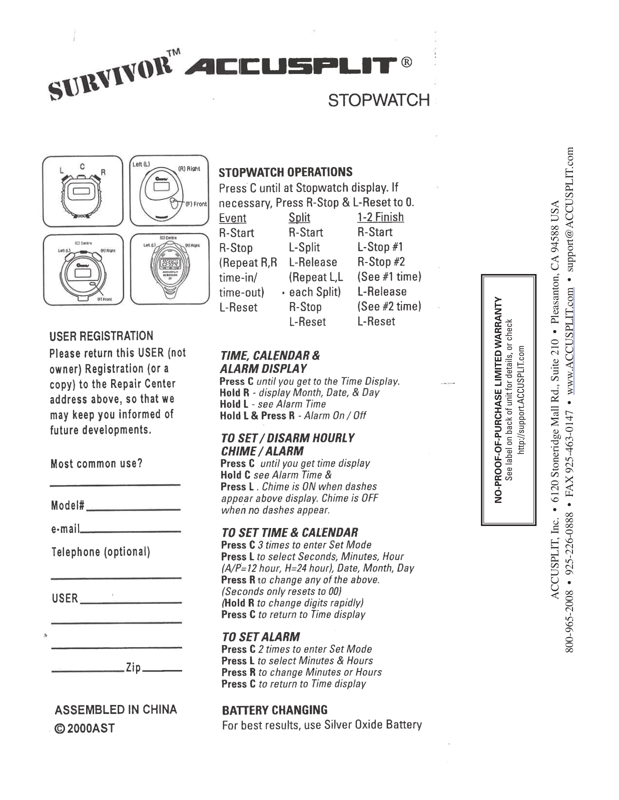 Accusplit S1XLBK User Manual