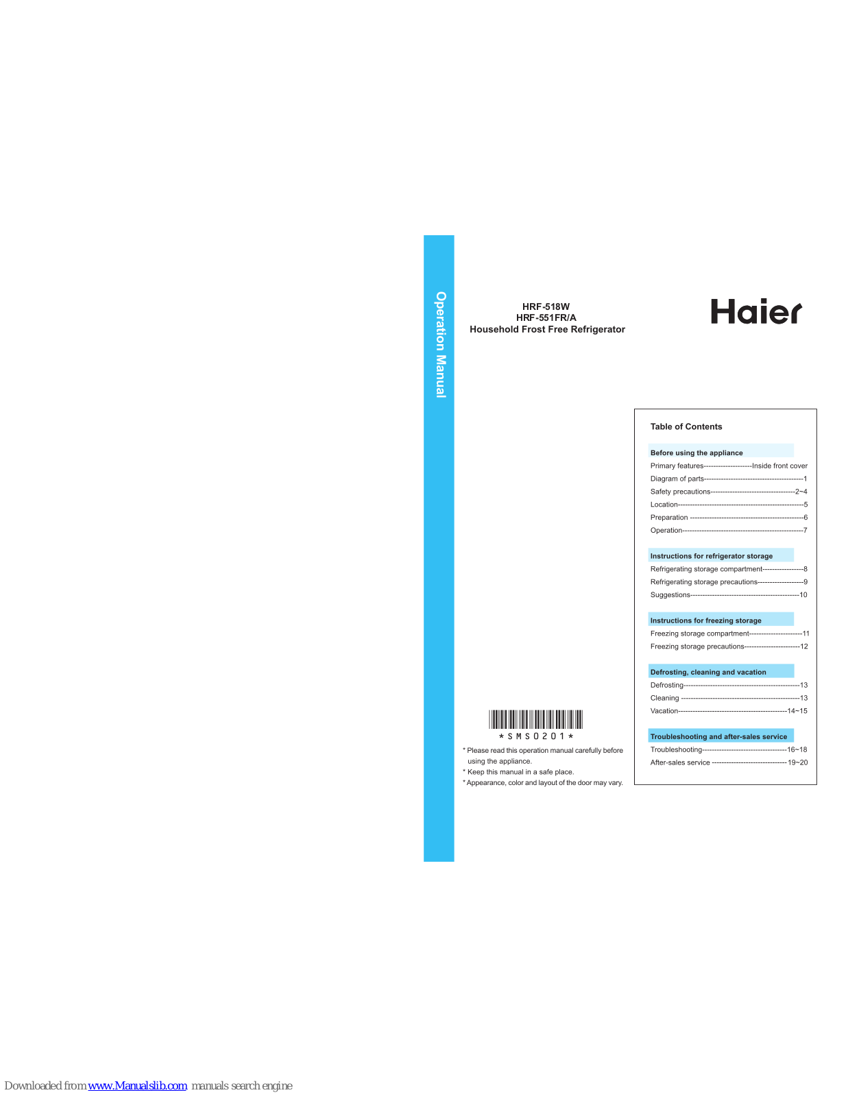 Haier HRF-518WG, HRF-551FR User Manual