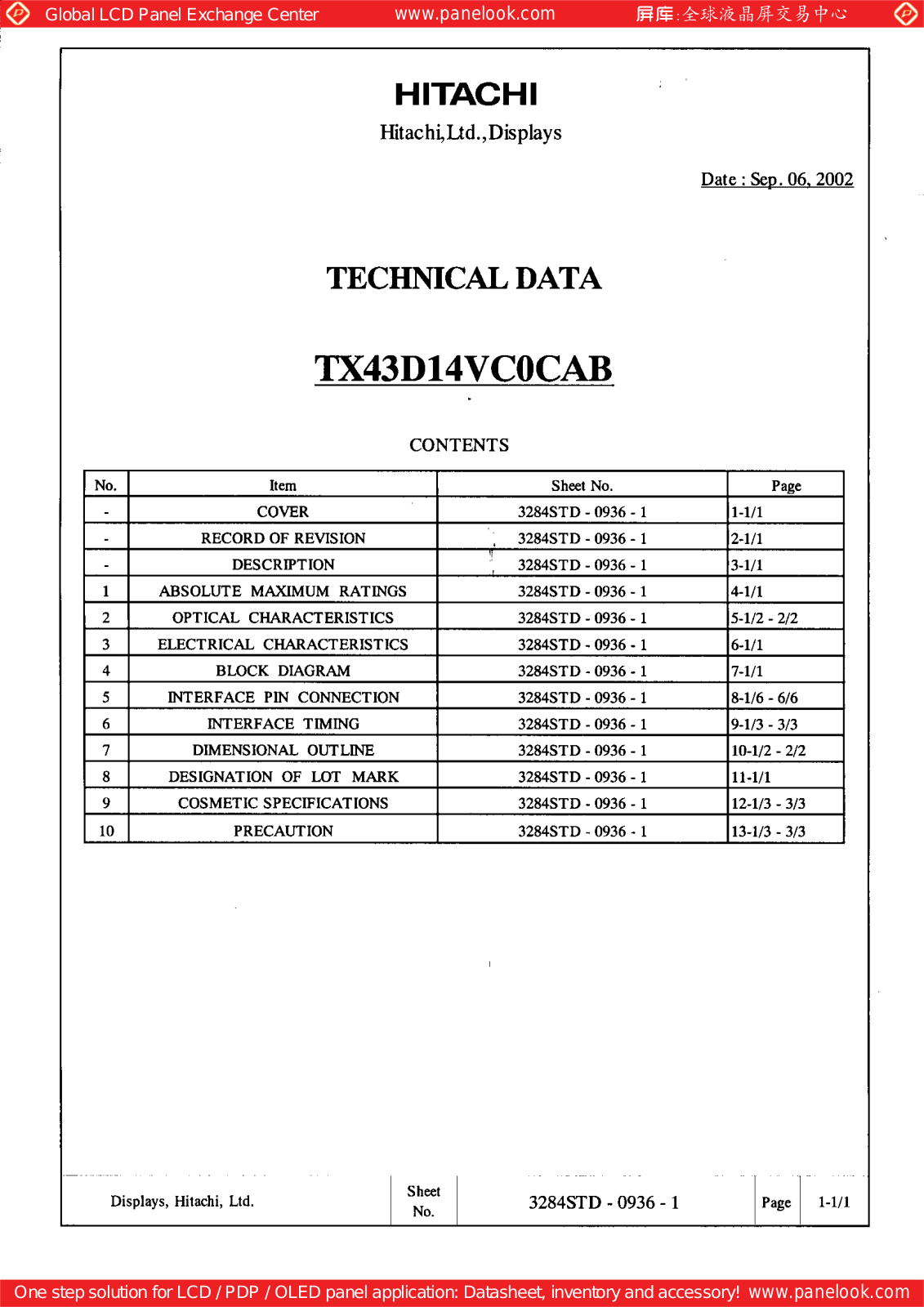 HITACHI TX43D14VC0CAB Specification