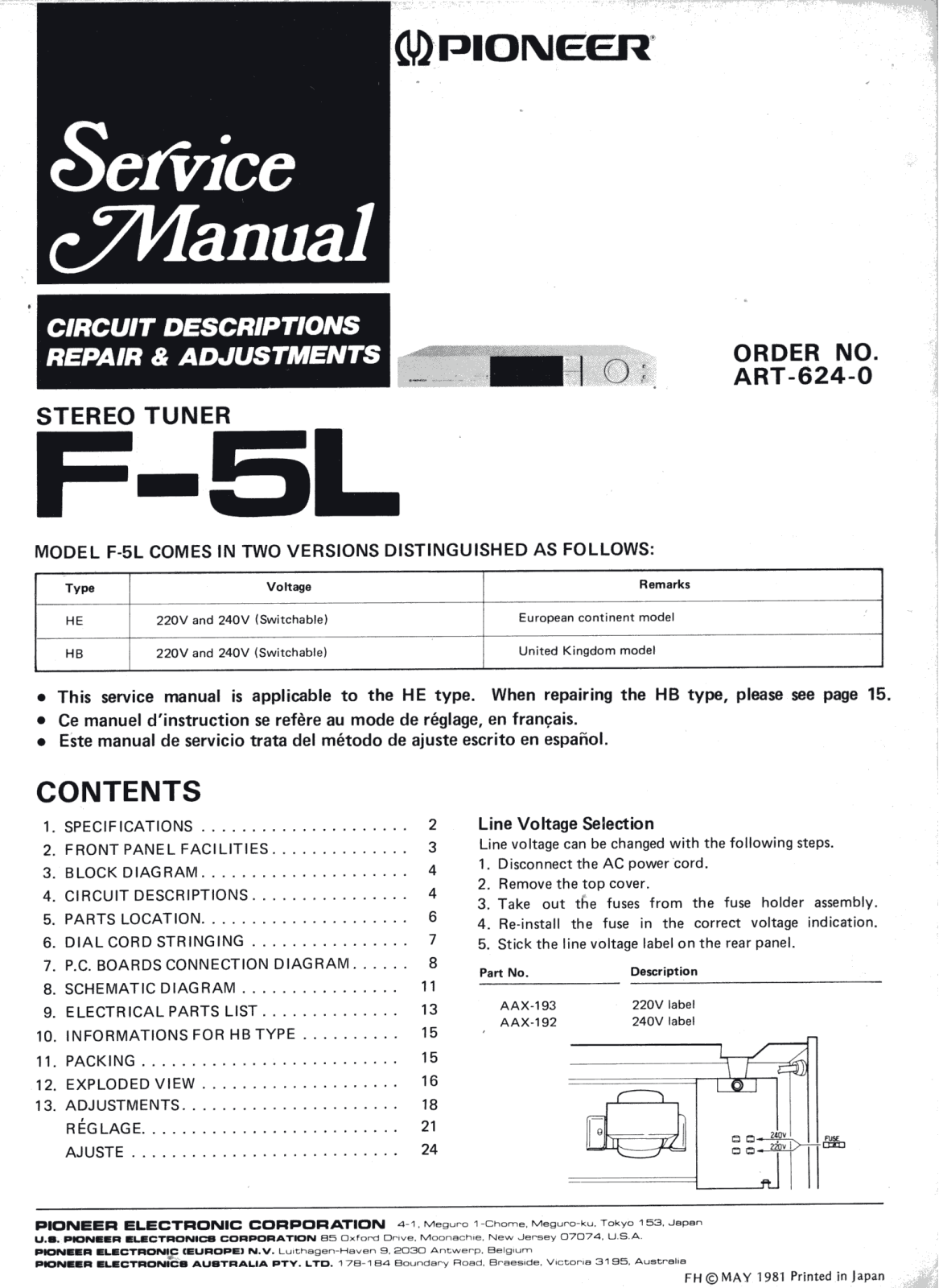 Pioneer F-5-L Service manual