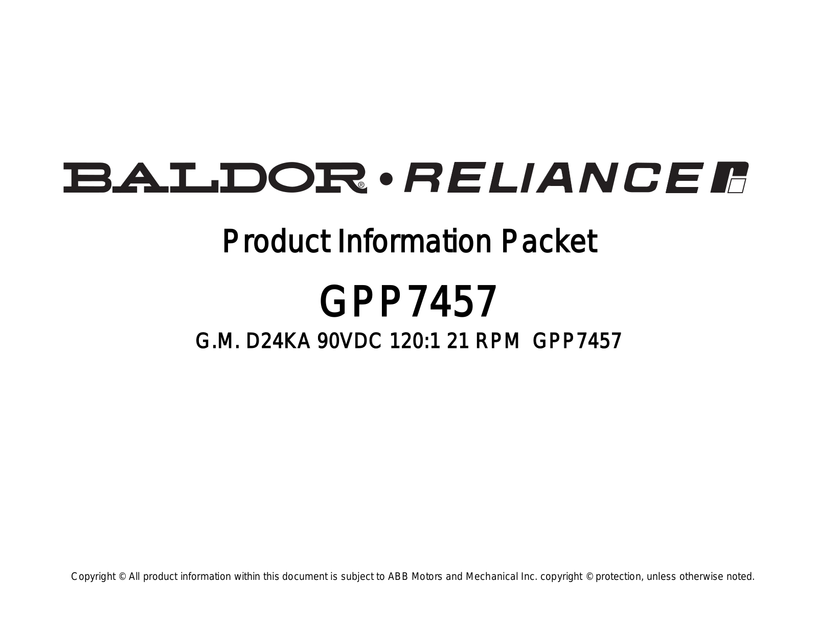 Baldor GPP7457 Product Information Sheet