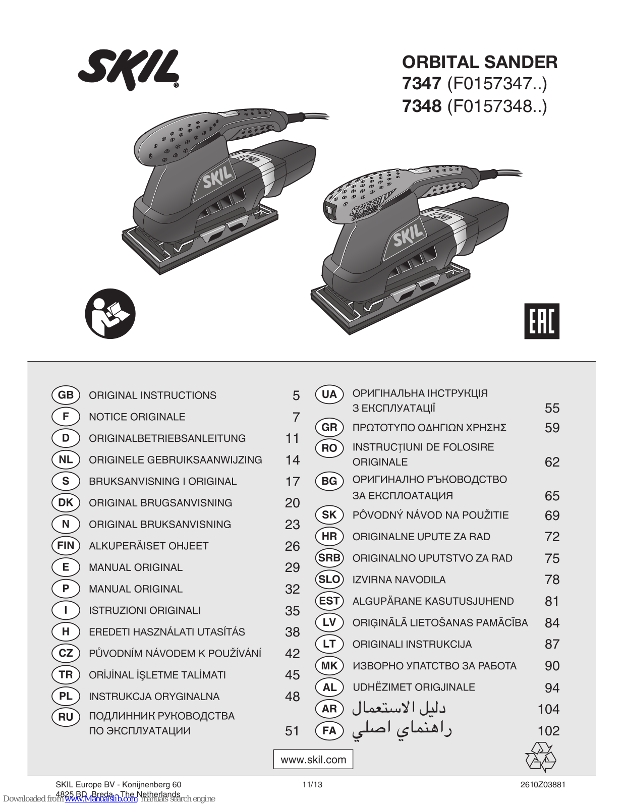 Skil 7347, F0157347 Series, 7348, F0157348 Series Original Instructions Manual