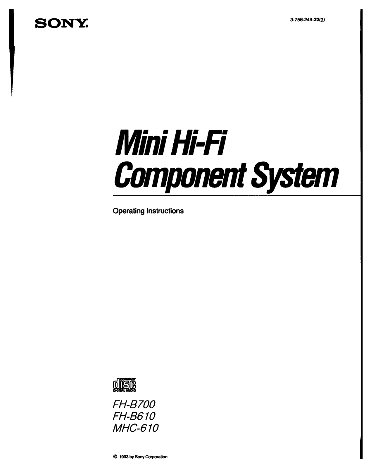 Sony FH-B700, FH-B610, MHC-610 Operating Manual
