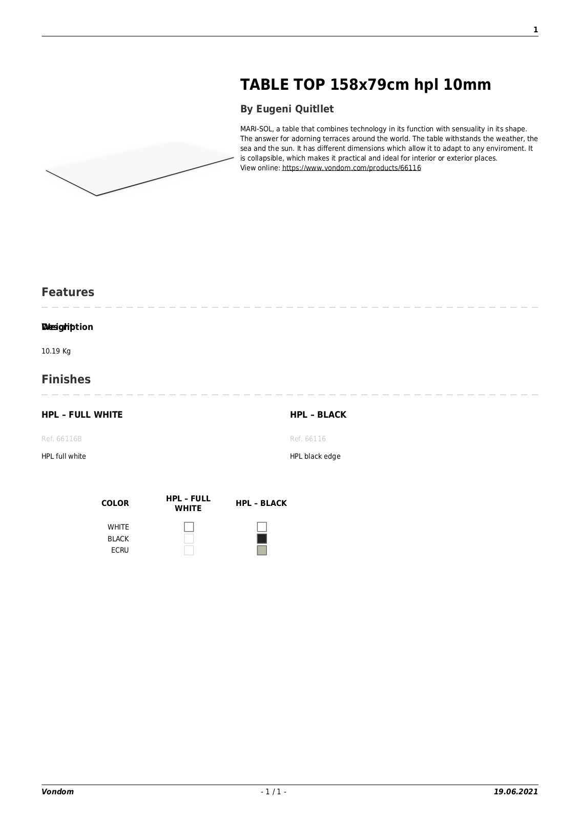 Vondom UCZW2759 Specifications - ManualMachine.com