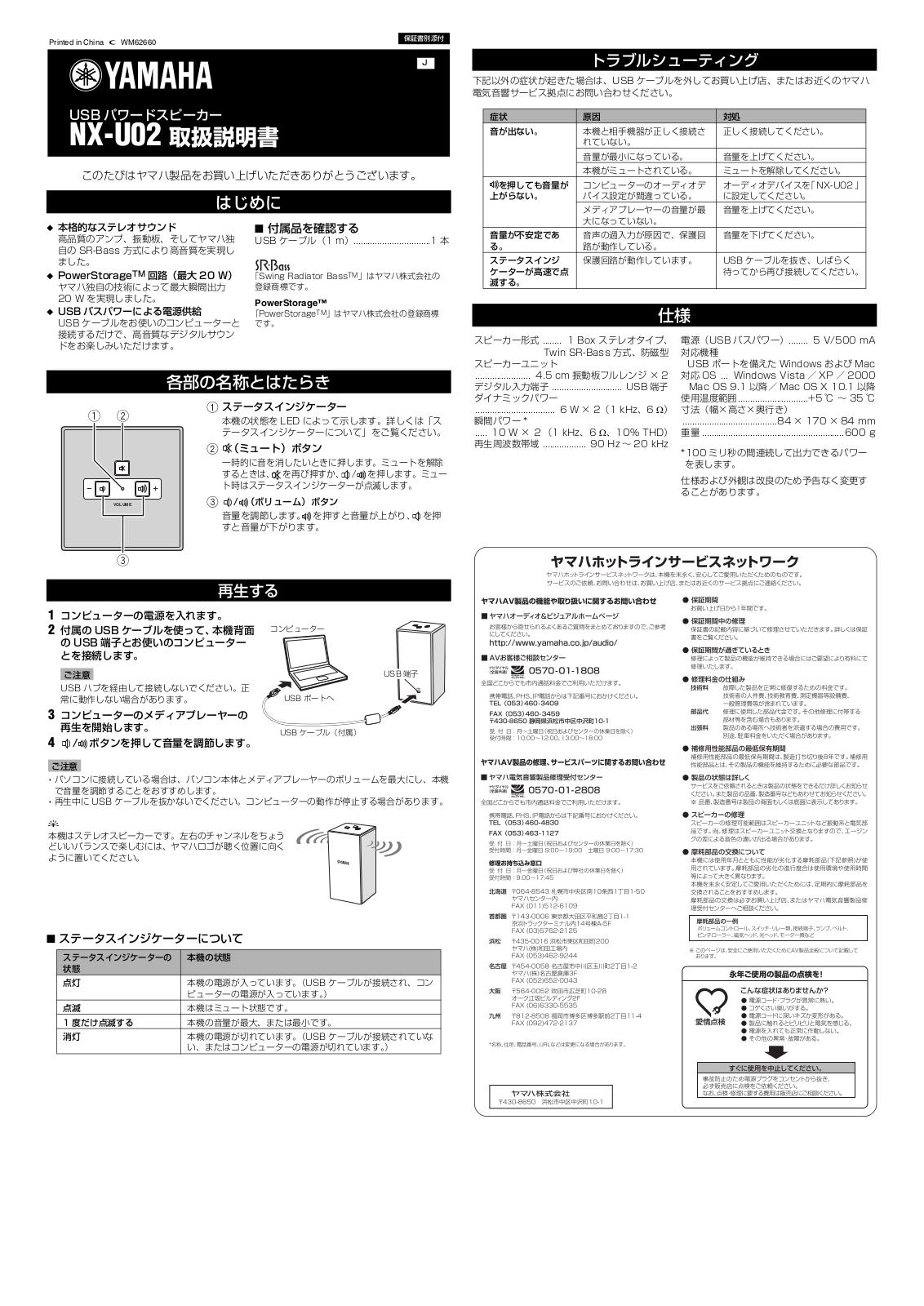 Yamaha NX-U02 User guide