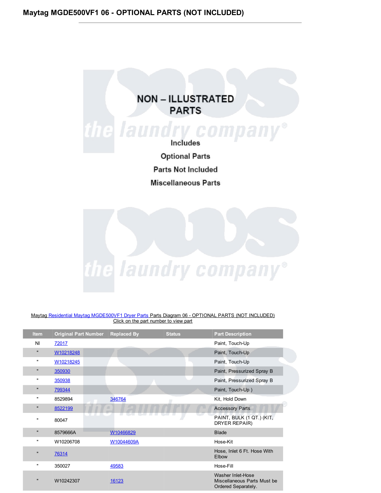 Maytag MGDE500VF1 Parts Diagram