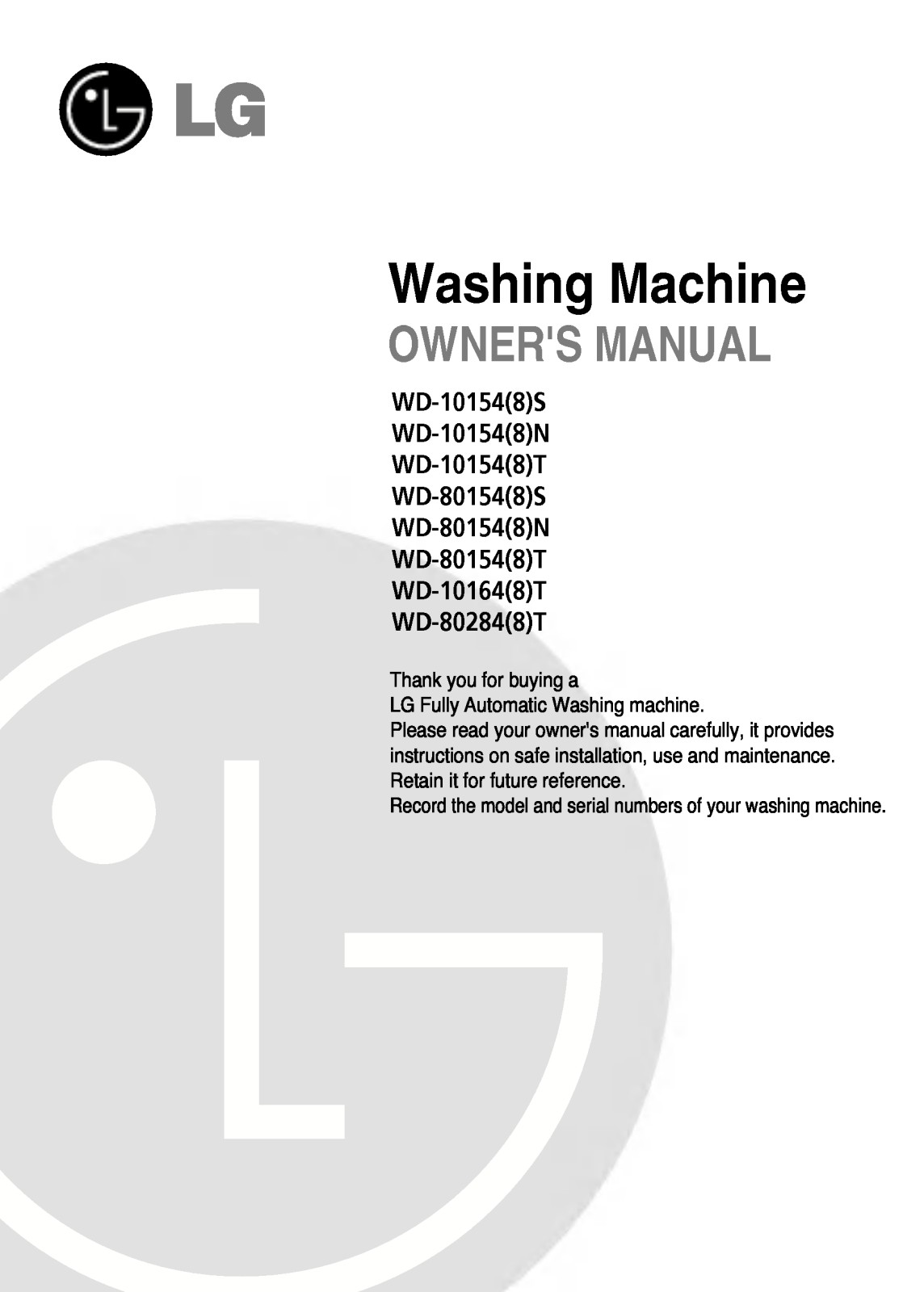 LG WD-10154T Owner’s Manual