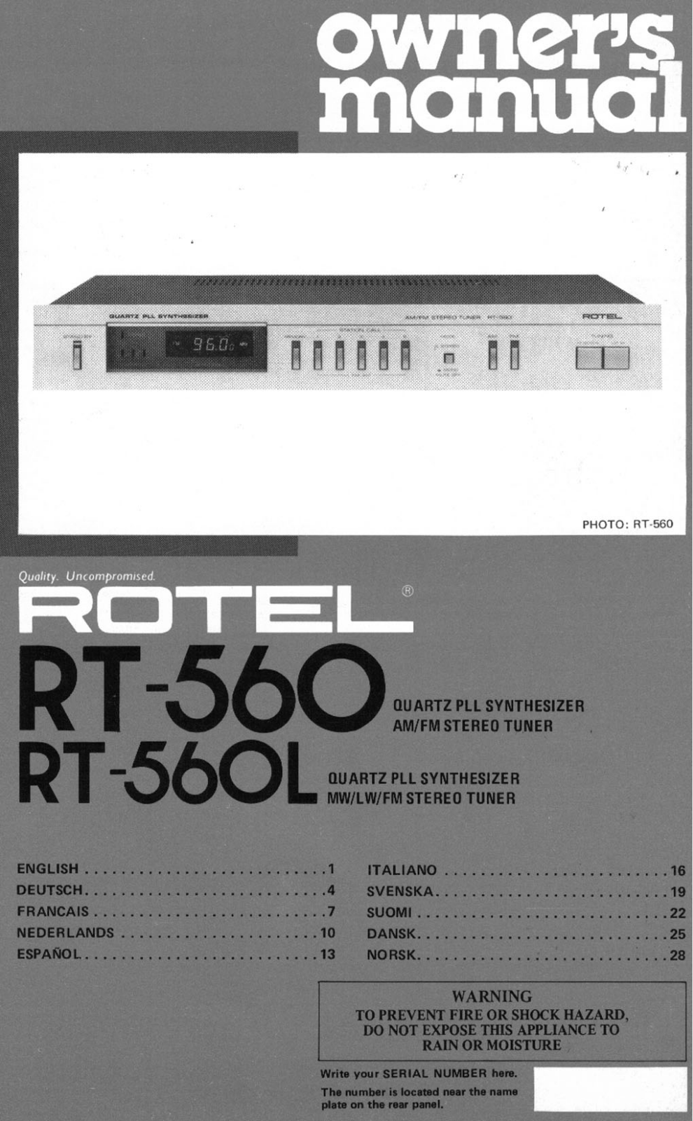 Rotel RT-560, RT-560L User Manual