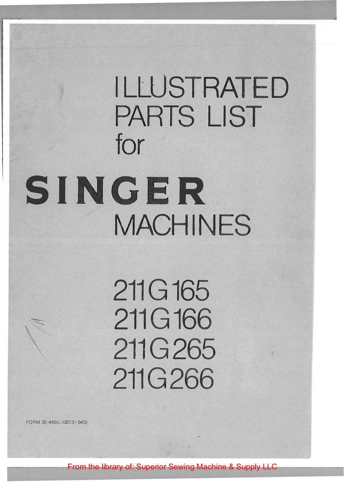 Singer 211G165, 211G166, 211G265, 211G266 Manual