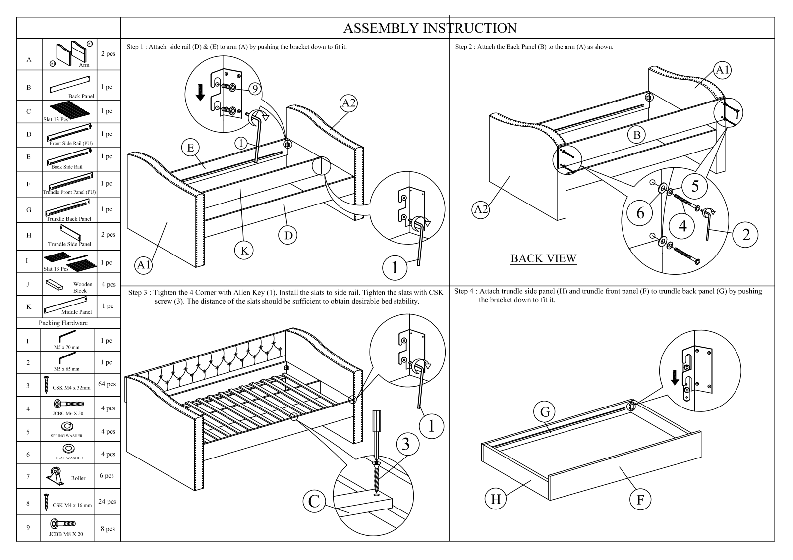 Wholesale Interiors CF9046BEIGEDAYBEDFT, CF9046LIGHTGREYDAYBEDFT, CF9046CHARCOALDAYBEDFT Assembly Guide