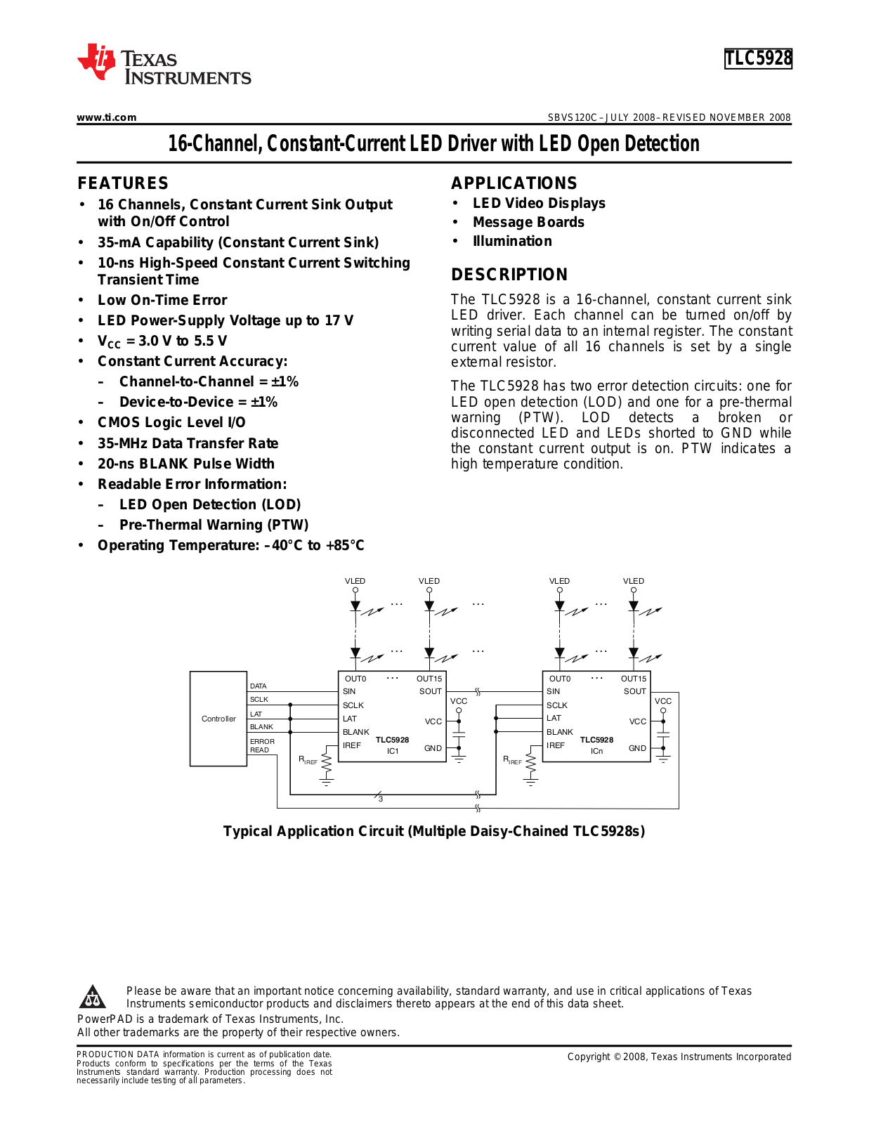 Texas Instruments TLC5928 Datasheet