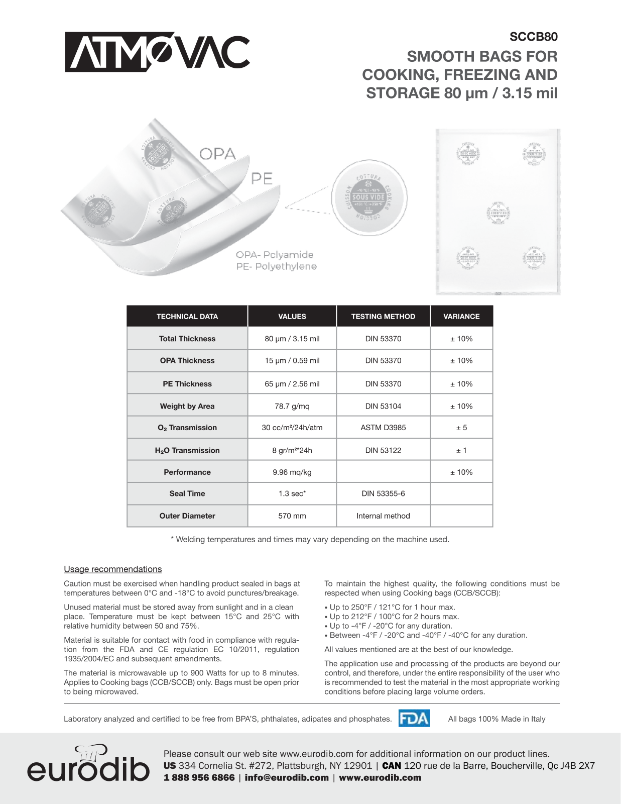 Atmovac SCCB806 Specifications