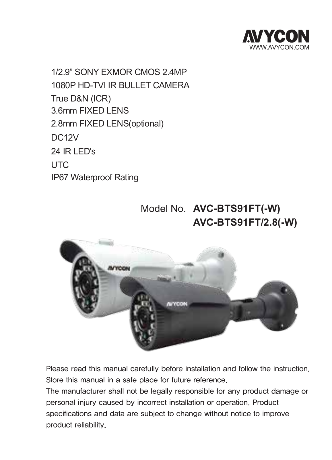 Avycon AVC-BTS91FT-2-8, AVC-BTS91FT-2-8-W User Manual