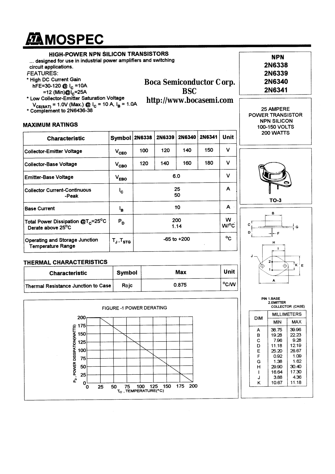 BOCA 2N6341, 2N6340, 2N6339, 2N6338 Datasheet