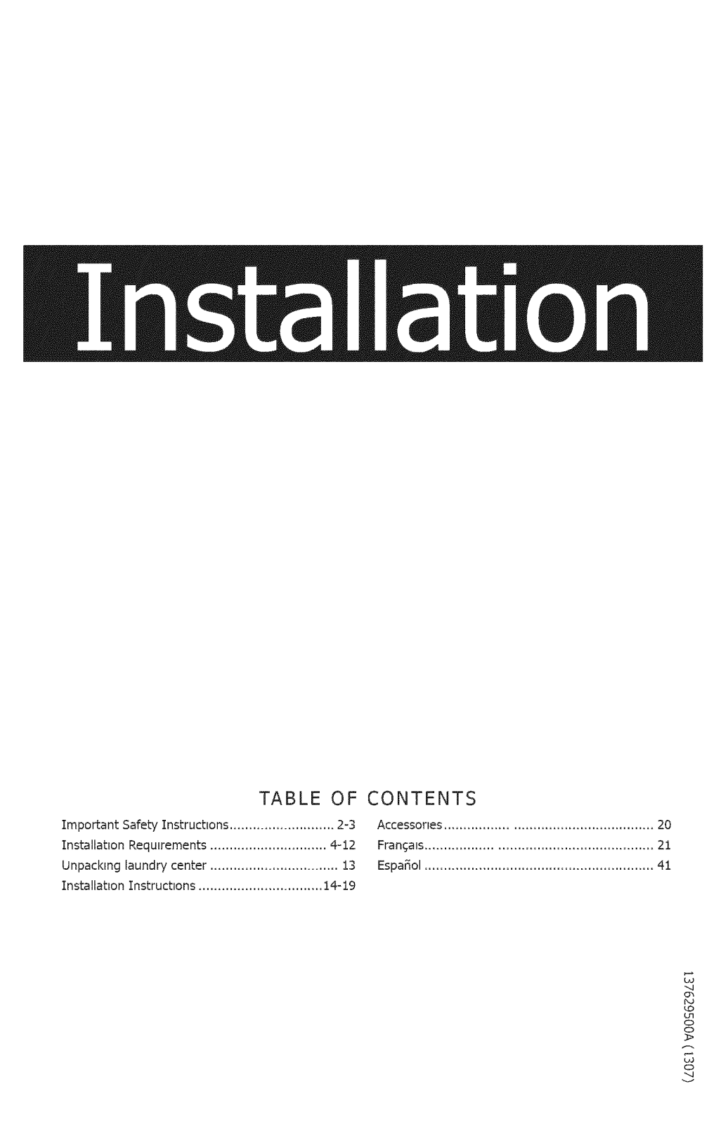 Frigidaire FFLE2022MW2, FFLG1011MW3, FFLG2022MW3 Installation Guide - ManualMachine.com