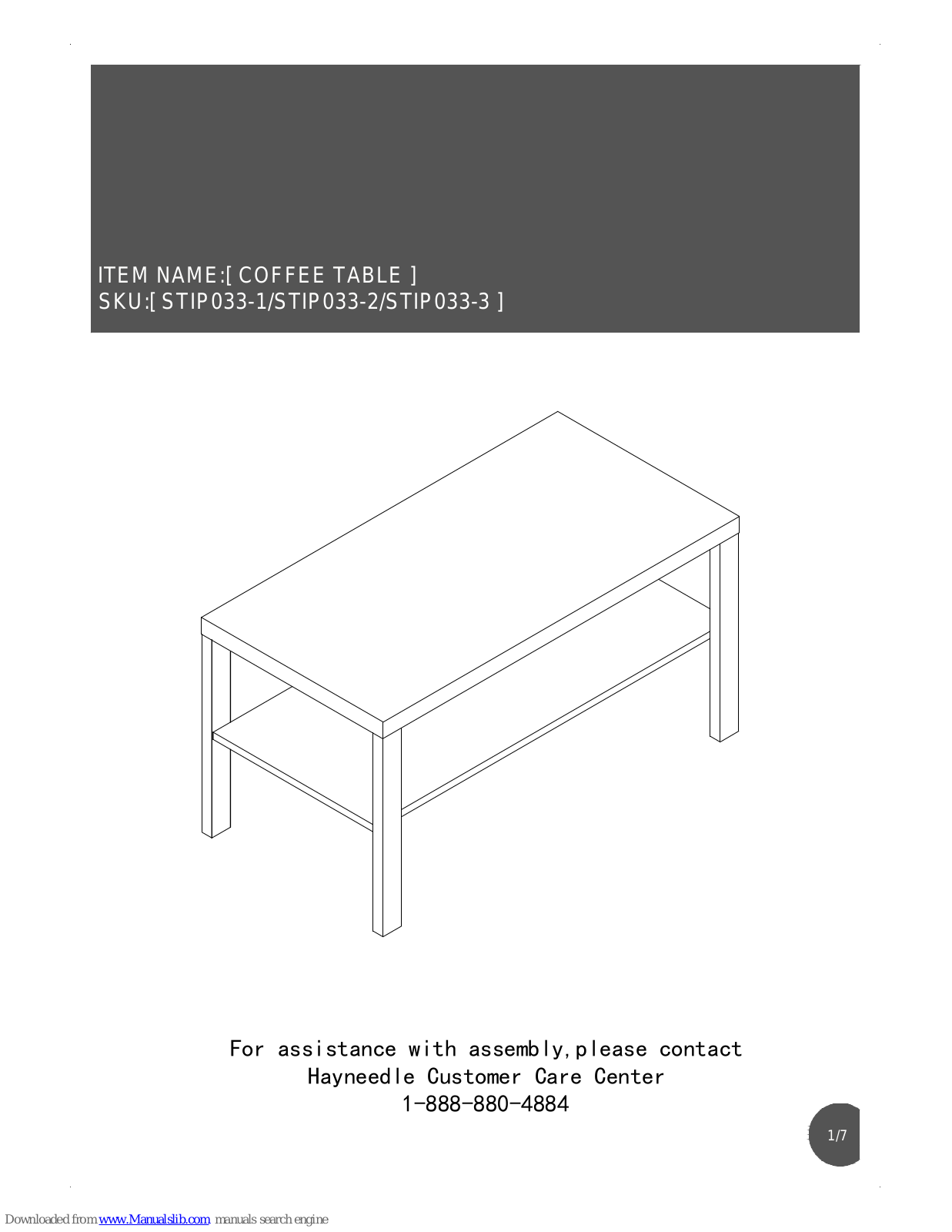 hayneedle STIP033-1, STIP033-2, STIP033-3, STIP008-1, STIP008-2 Assembly Manual - ManualMachine.com