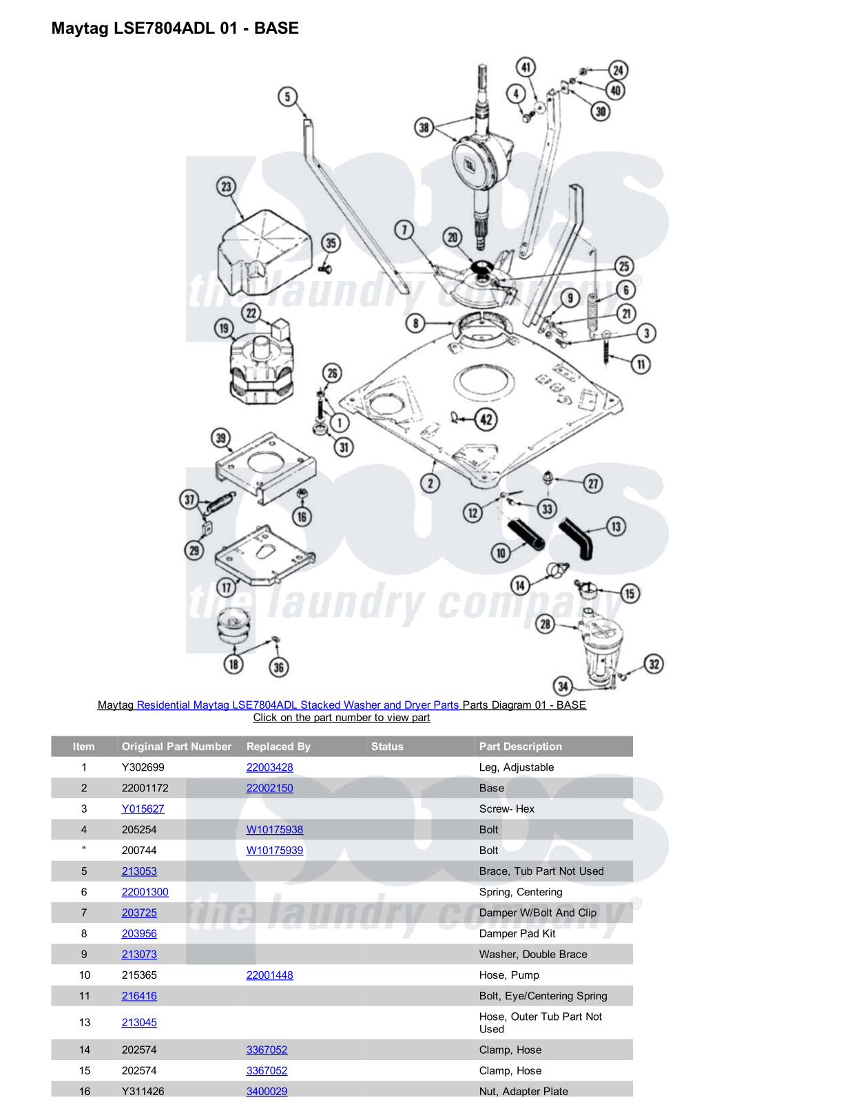 Maytag LSE7804ADL Stacked and Parts Diagram