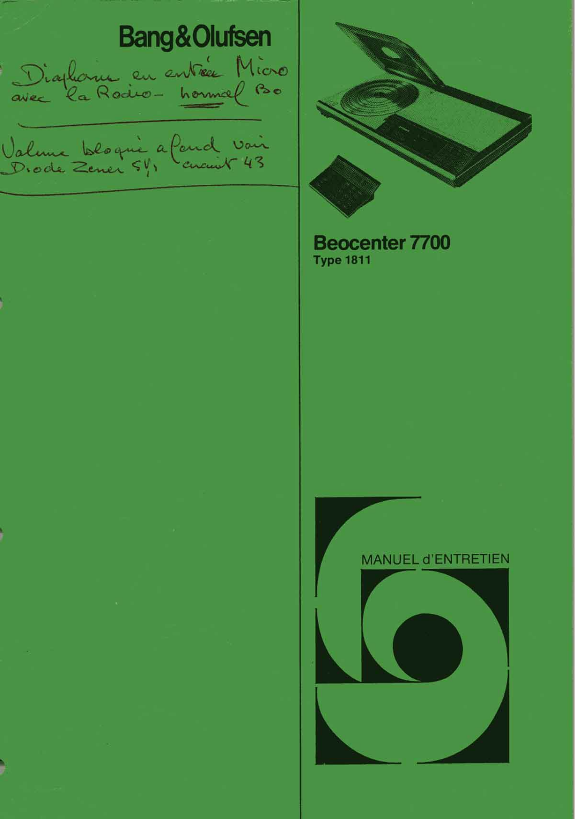 Bang and Olufsen Beocenter 7700 Schematic