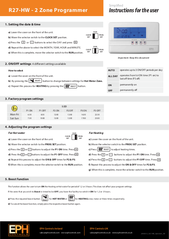 Eph controls R27-HW User Manual