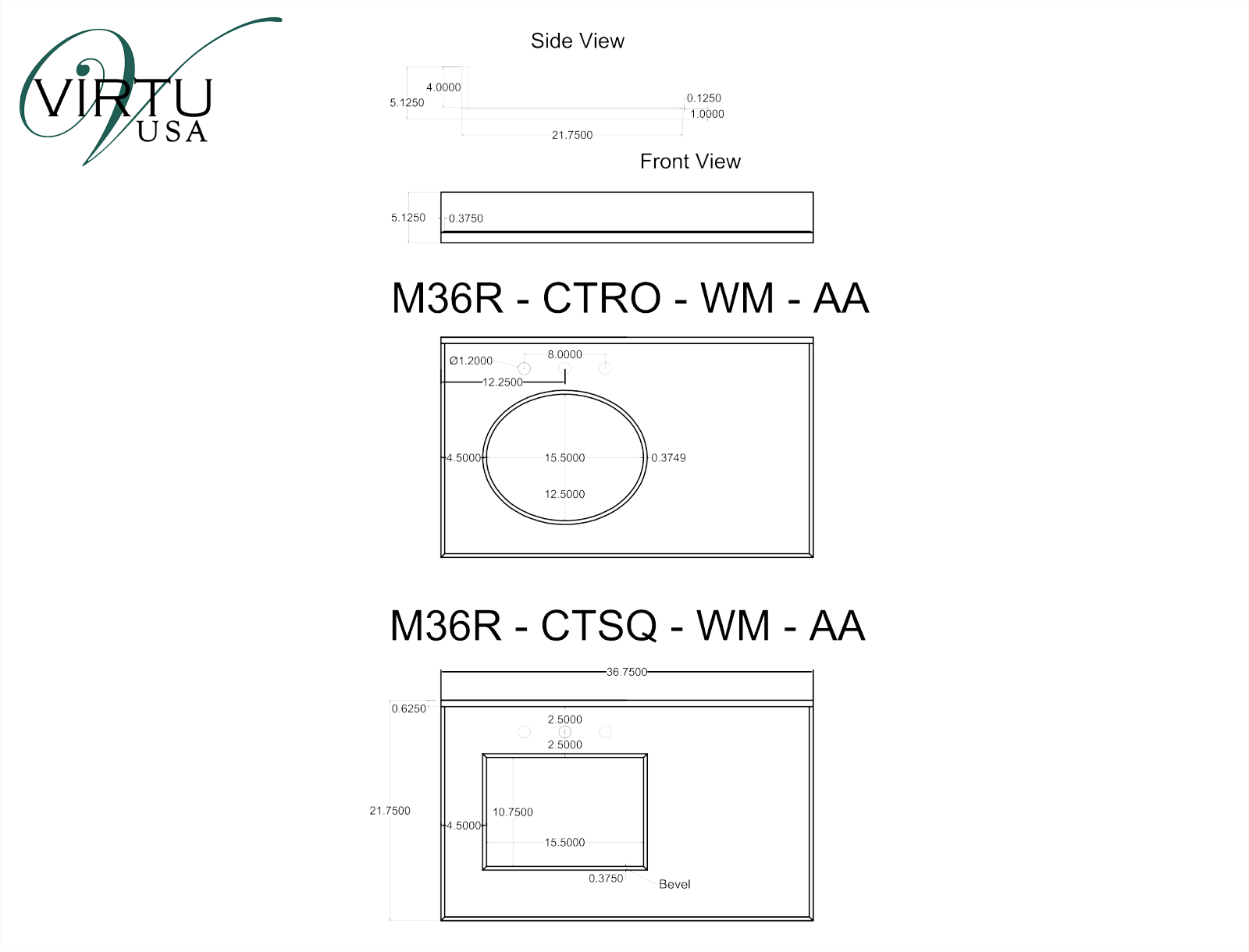 Virtu USA VTU3067 Dimensions - ManualMachine.com