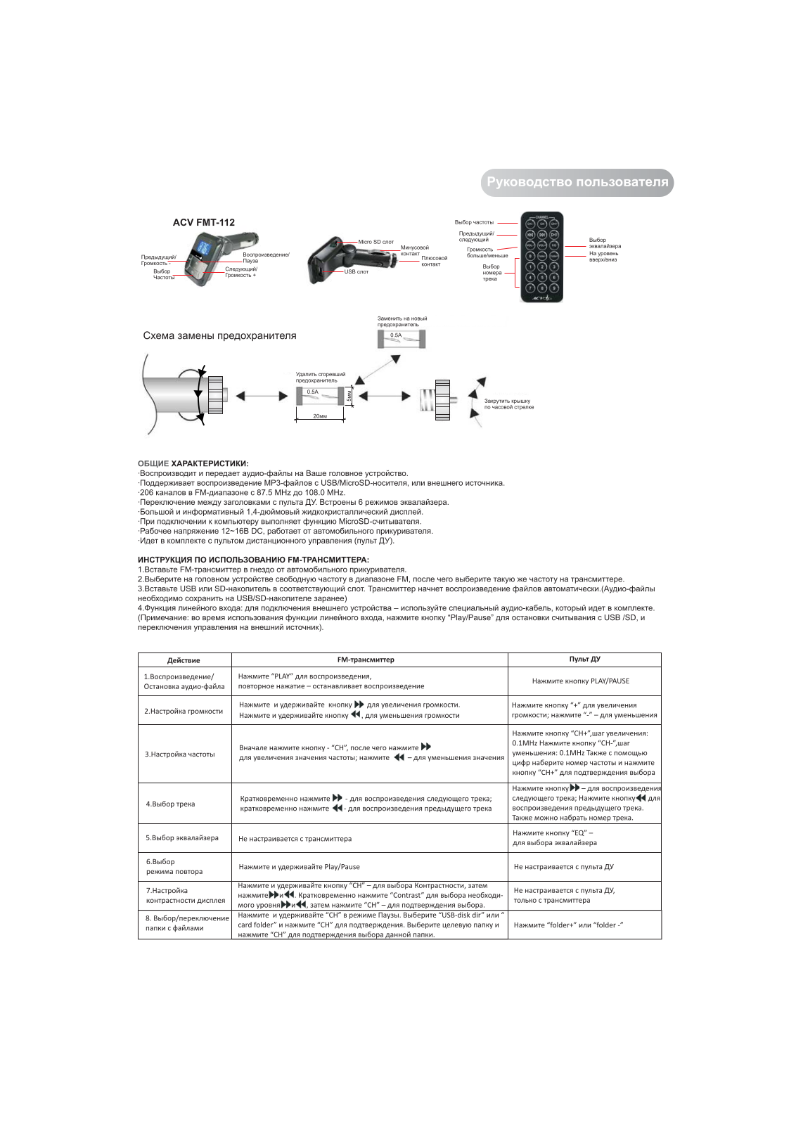 Acv FMT-112 User Manual