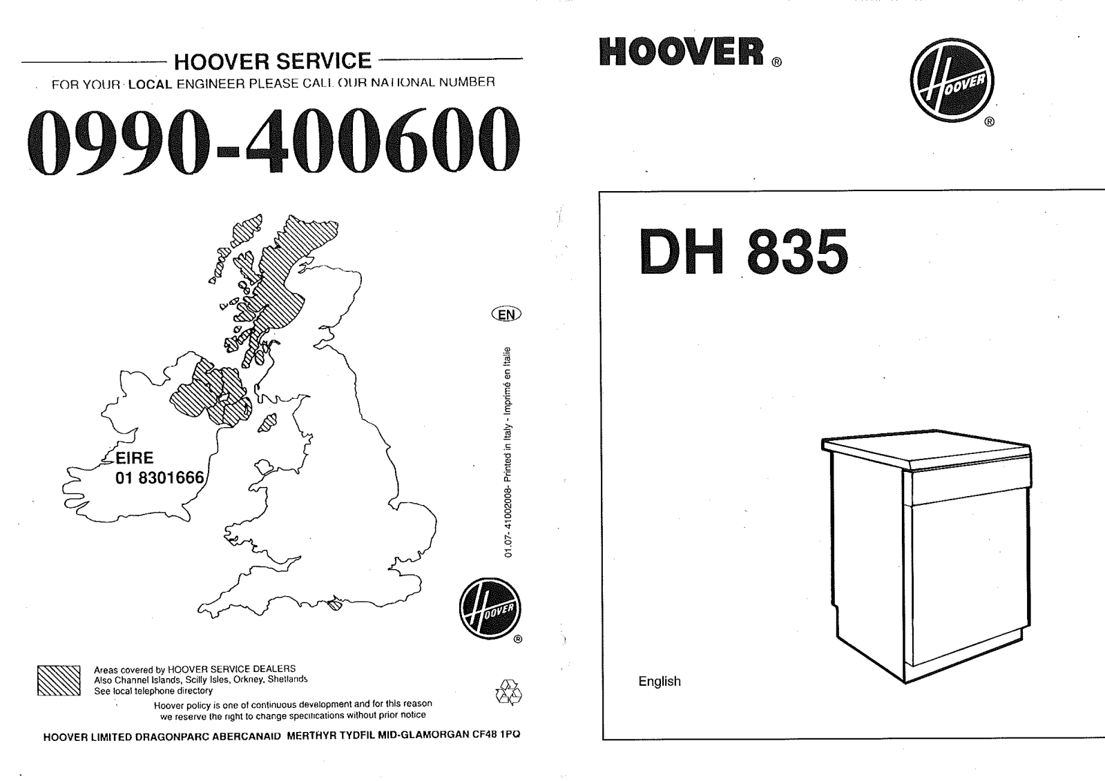 Hoover DH 835 User Manual