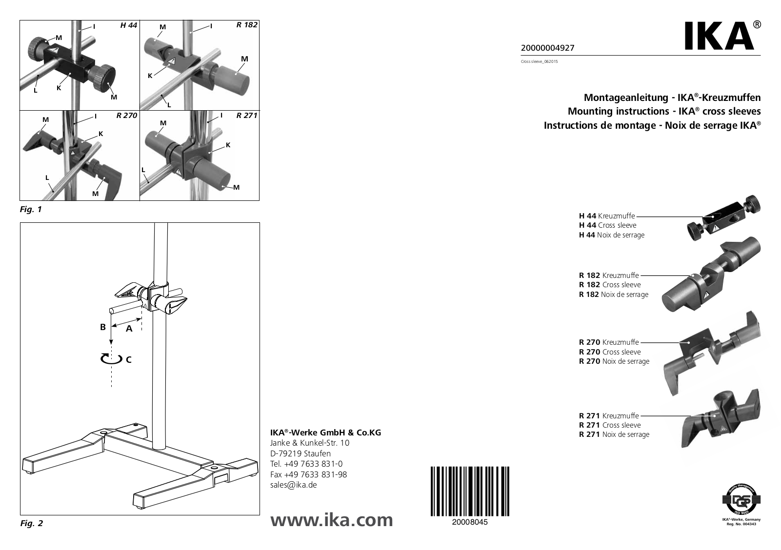 IKA H 44, R 182, R 271, R 270 Mounting Instructions